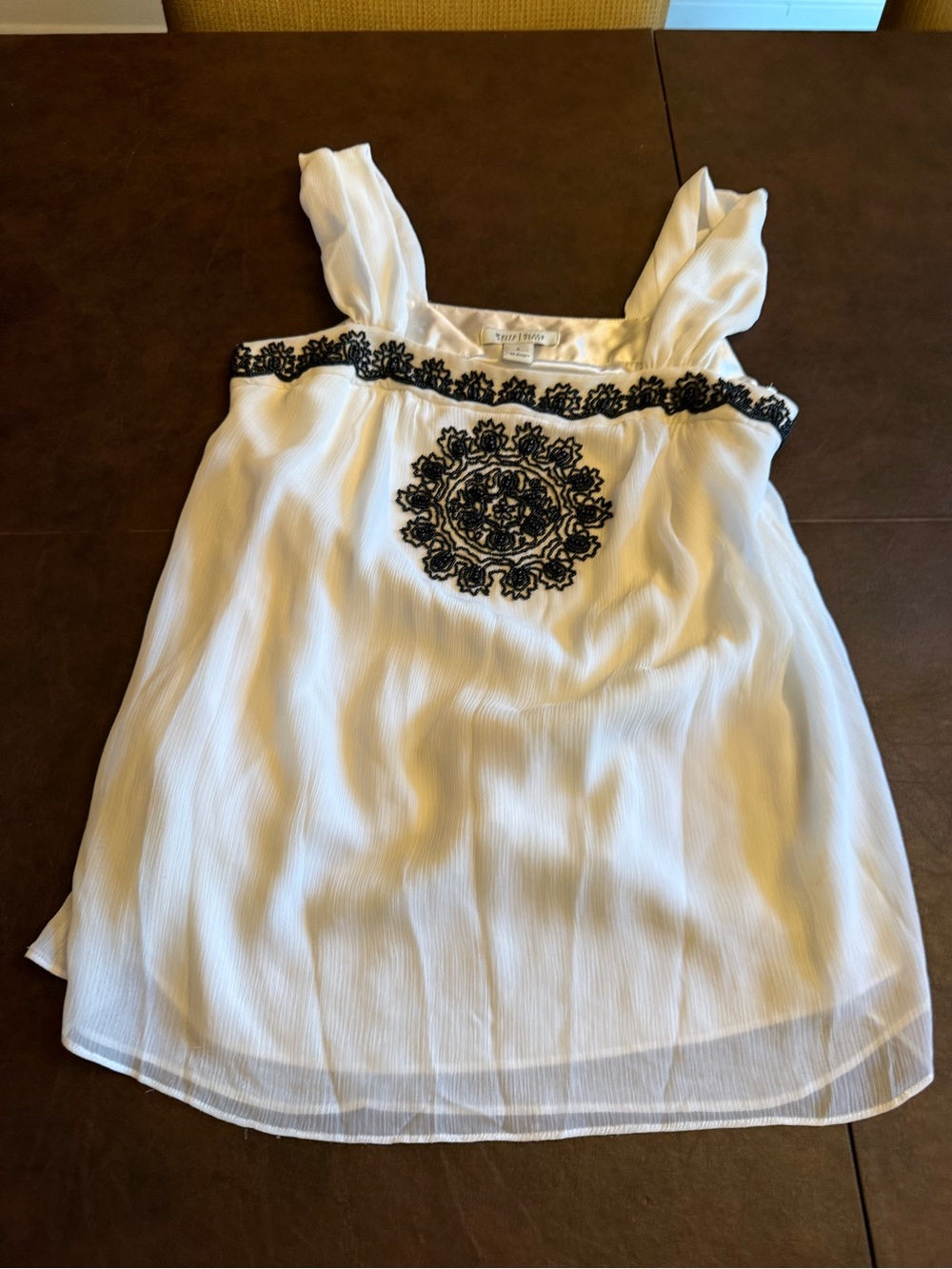 White House Black Market White Tank Top with Black Embroidery